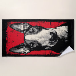 Bold Bull Terrier Portrait Red Background Strandtuch