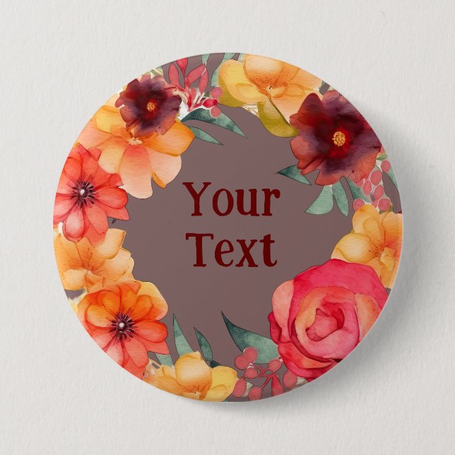 Bold Burgund Blume Wreath Lapel Statement Piece Button (Vorderseite)