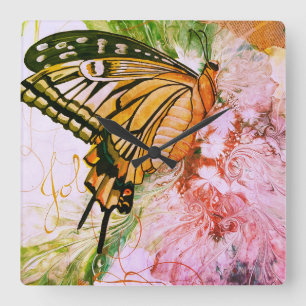 Bold Butterfly Quadratische Wanduhr