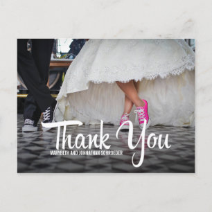 Bold Calligraphy Foto Wedding Danke Postcard Postkarte