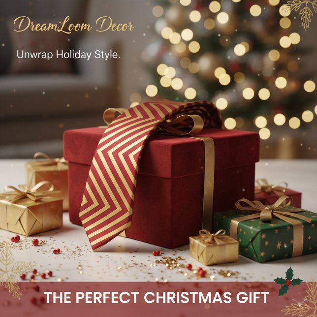 Bold Candy Cane Stripes Red & Gold Christmas Gift Krawatte (Von Creator hochgeladen)