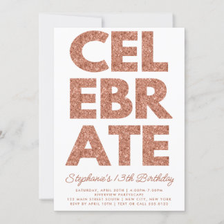 Bold CELEBRATE Rose Gold Glitzer Geburtstag Einladung