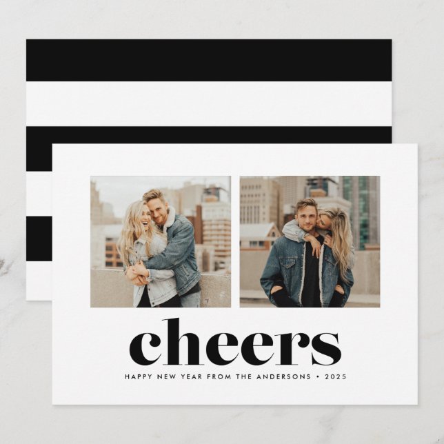 Bold Cheers Two Photo Carte du Nouvel An (Devant / Derrière)