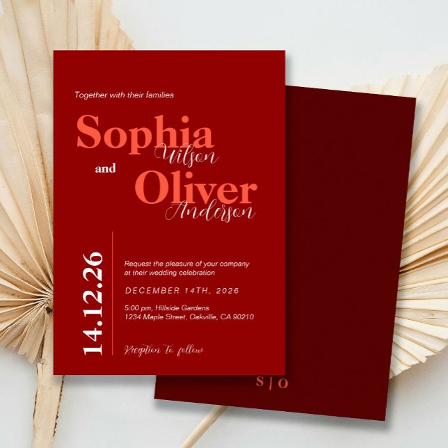 Bold Cherry Red Minimalistisch Wedding Einladung (Von Creator hochgeladen)