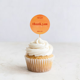 Bold Chic Orange Sunset Monogram Thank You Wedding Runder Aufkleber