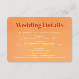Bold Chic Orange Sunset Monogram Wedding Details Begleitkarte