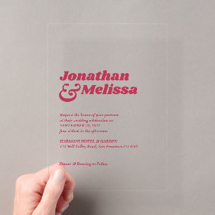 Bold Chic Retro Hot Pink Typografy Wedding Acryleinladungen