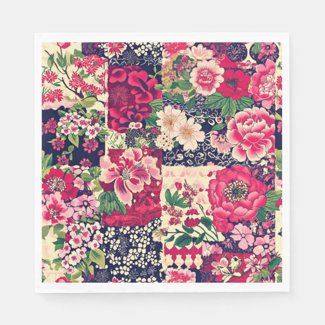 Bold Chinese Floral Patchwork Serviette (Vorderseite)