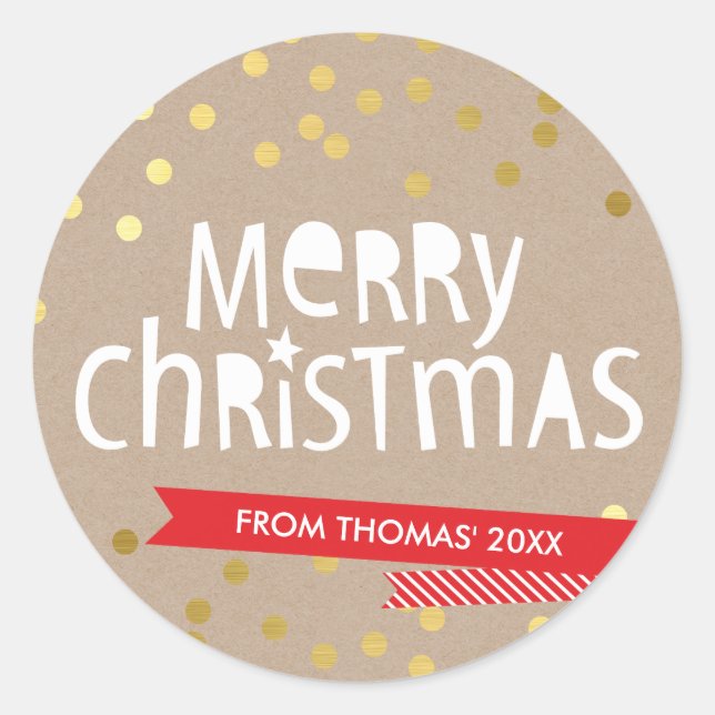 BOLD CHRISTMAS TYPOGRAPHIE cooler Goldkonfetti Runder Aufkleber (Vorderseite)