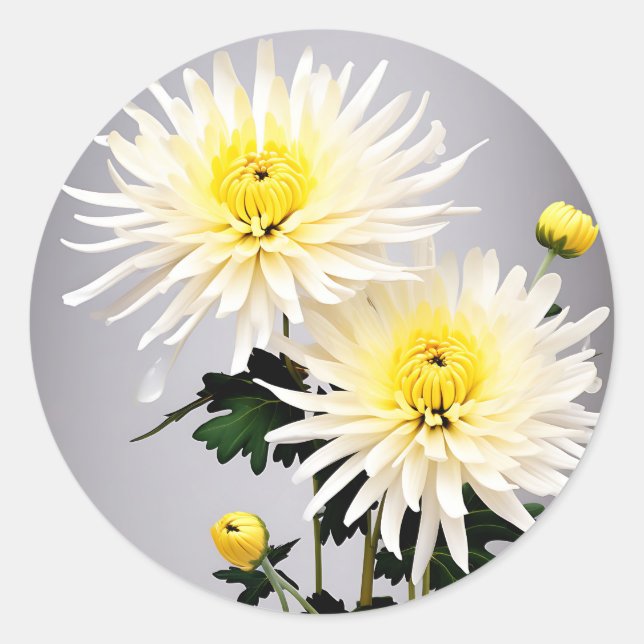 Bold Chrysanthemum Abstrakt Runder Aufkleber (Vorderseite)