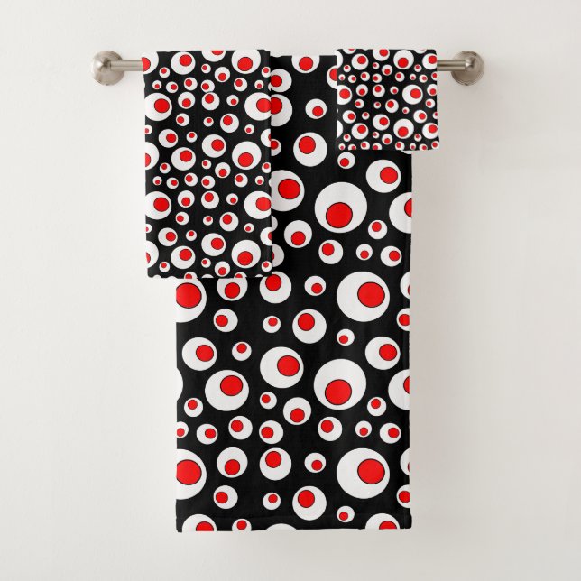 Bold Circular Geometric Abstrakt Circles on black Badhandtuch Set (Insitu)