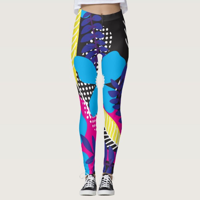Bold Colorful Abstract Floral Pattern Leggings (Vorderseite)