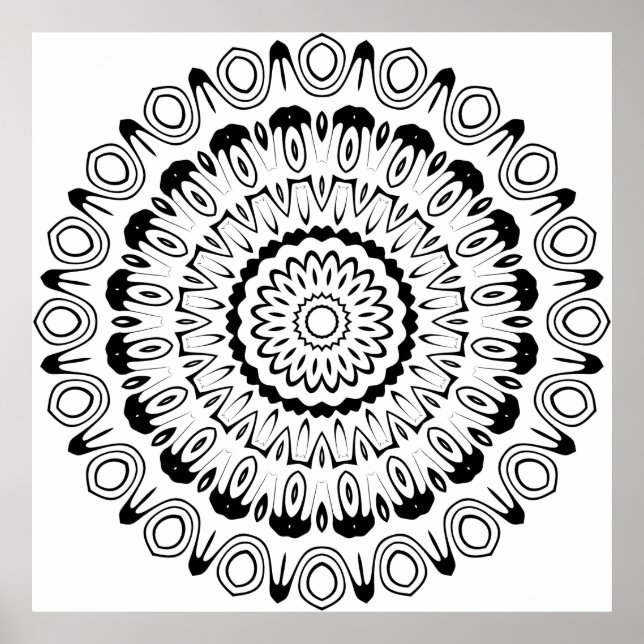Bold Contrast Ring Mandala with Petal Layers Art Poster (Vorne)