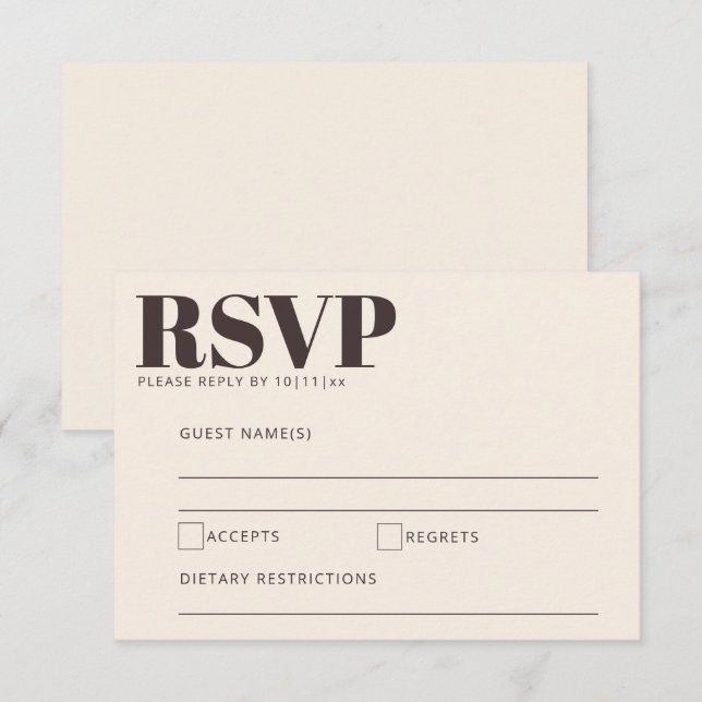 Bold Cream and Brown Modern Wedding Enclosure RSVP Karte (Vorne/Hinten)