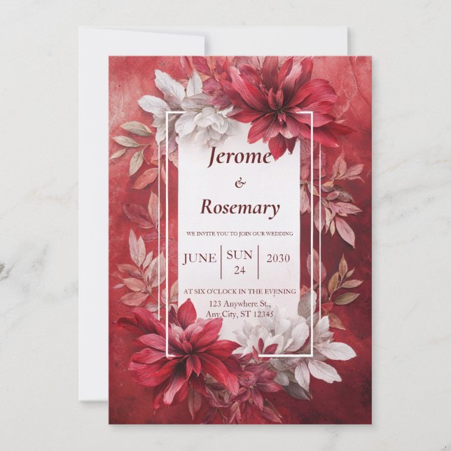 Bold Crimson Elegance Floral Wedding Einladung (Vorderseite)