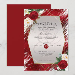 Bold Crimson Paint Stroke Red Peonies Einladung