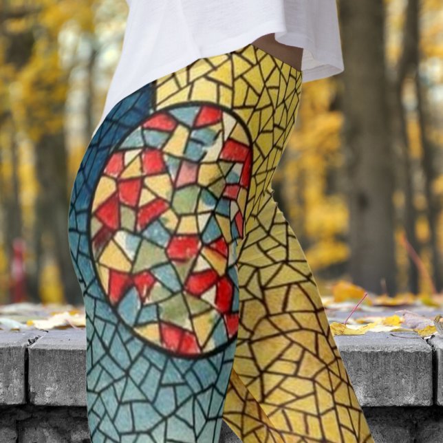 Bold Cubism Style Print Leggings (Chic Bold Cubism Style Leggings)