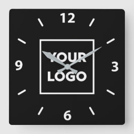 Bold Custom Business Logo on Black Background Quadratische Wanduhr