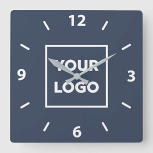 Bold Custom Business Logo on Navy Blue Quadratische Wanduhr