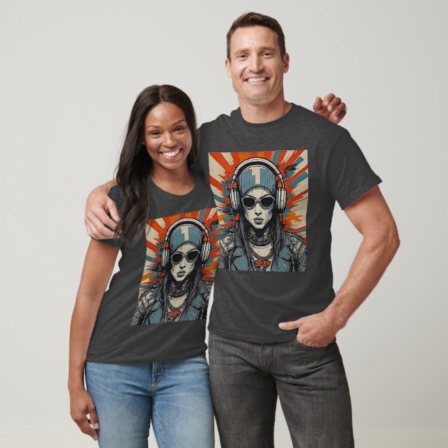 Bold Cyber 2K Urban Emo Girl mit Kopfhörern T-Shirt (Unisex)