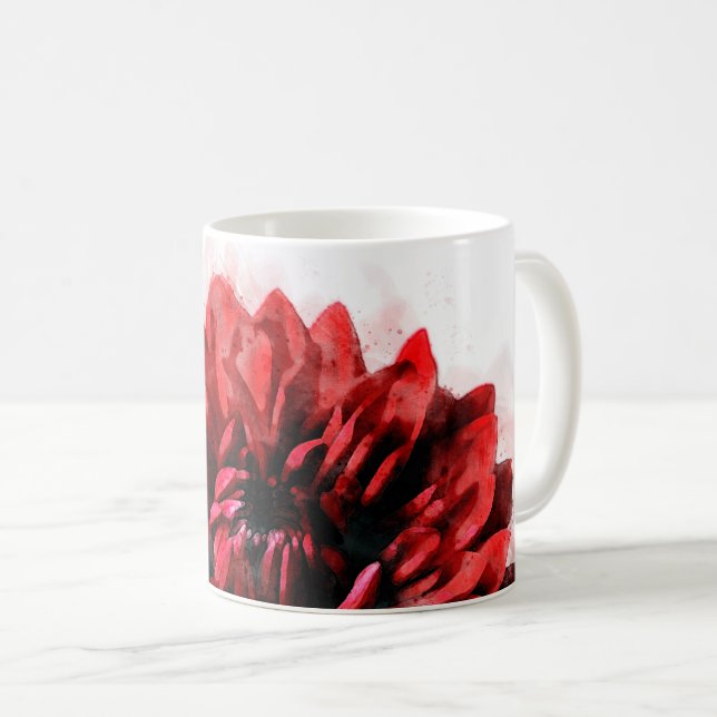 Bold Dahlia Watercolor Crimson Kaffeetasse (VorderseiteRechts)