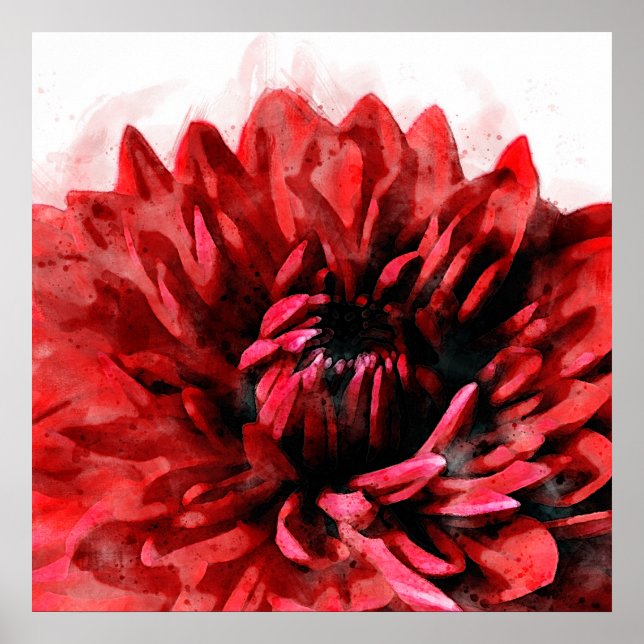 Bold Dahlia Watercolor Crimson Poster (Vorne)