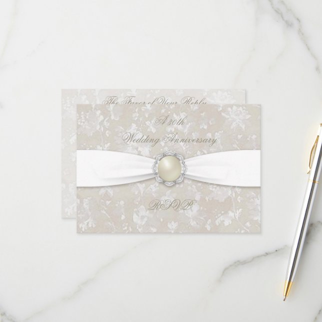 Bold Damask 30e anniversaire Mariage RSVP (Devant/Arrière en situation)