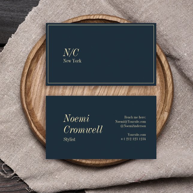 Bold Dark Blue Stylish Monogram Luxury Visitenkarte (Von Creator hochgeladen)