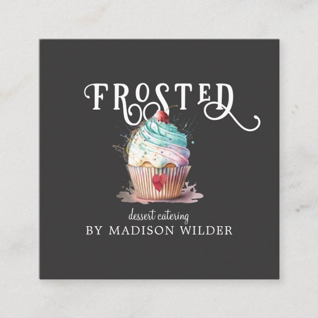 Bold Dessert Catering Baker Calligraphy | Cupcake Quadratische Visitenkarte (Vorderseite)