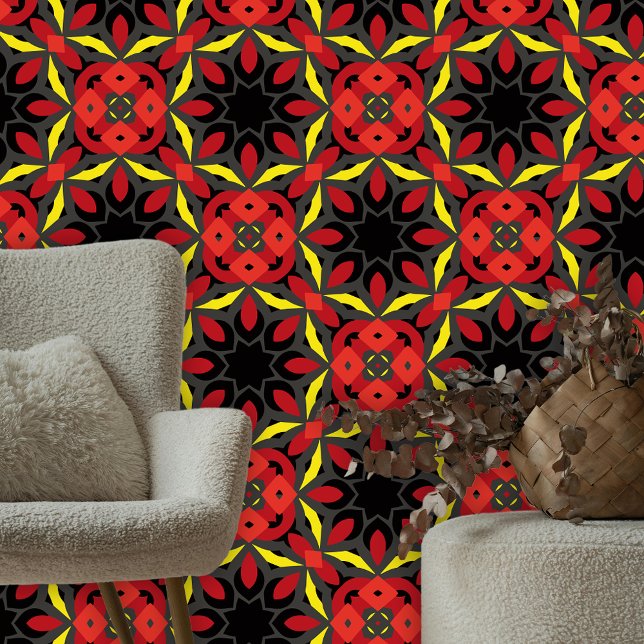 Bold Dynamic Red Black Yellow Styliert Floral Tapete (Von Creator hochgeladen)