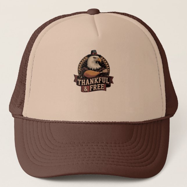 Bold Eagle Head Thankful & Free Vintage Graphic Truckerkappe (Vorderseite)