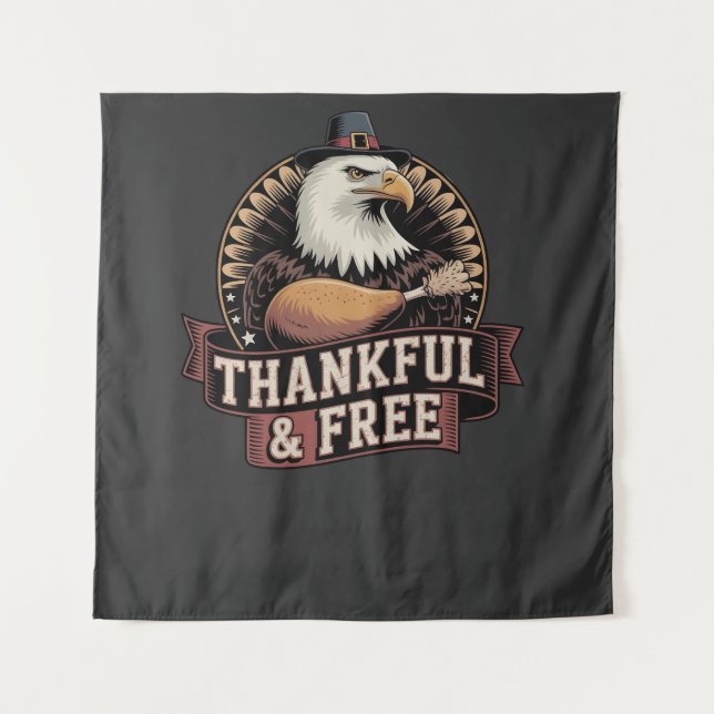 Bold Eagle Head Thankful & Free Vintage Graphic Wandteppich (Vorderseite)