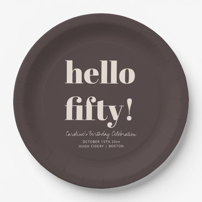 Bold Earthy Brown Modern 50th Birthday Custom Pappteller (Vorderseite)