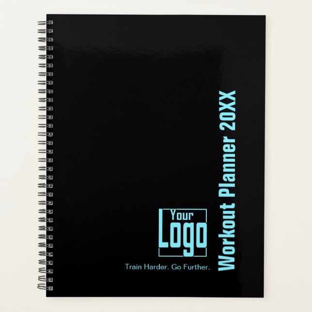 Bold Electric-Blue Black Logo Motto Workout Planer (Vorderseite)