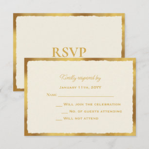 Bold Elegance Gold Edge Ecru Wedding Response RSVP Karte