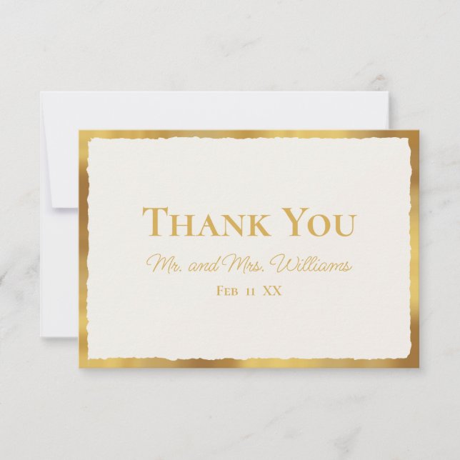Bold Elegance Luxe Gold Edge Off White Wedding Dankeskarte (Vorderseite)