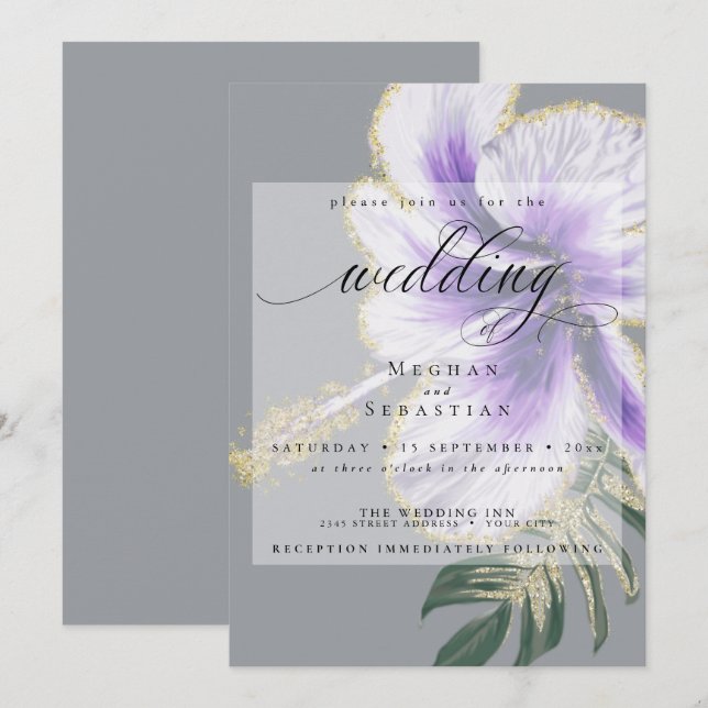Bold Elegant Amethyst Lila Floral Wedding Einladung (Vorne/Hinten)