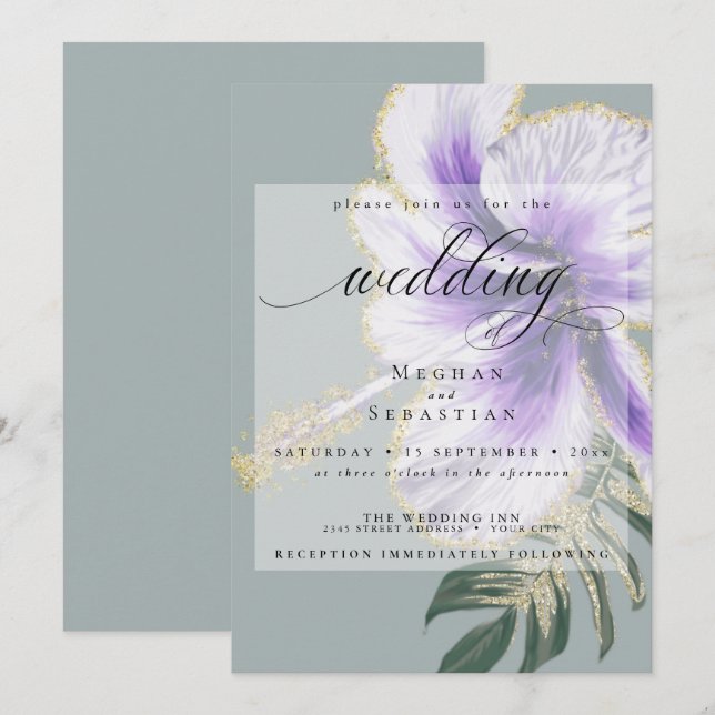 Bold Elegant Amethyst Lila Floral Wedding Invita Einladung (Vorne/Hinten)