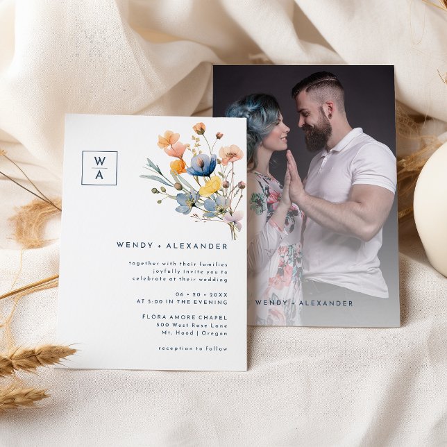 Bold elegantes Floral Monogram Wappen Wedding Foto Einladung (Von Creator hochgeladen)