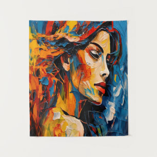 Bold Expressionist Female Portrait Abstrakt Art Wandteppich