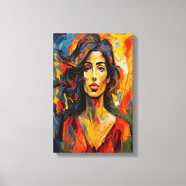 Bold Expressionist Woman Abstrakt Portrait Art Leinwanddruck (Vorderseite)