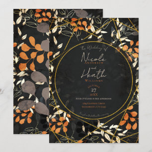 Bold Fall Dark Floral Orange Gold Wedding Einladung