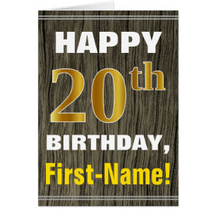 Bold, Faux Wood, Faux Gold 20e Anniversaire + Nom