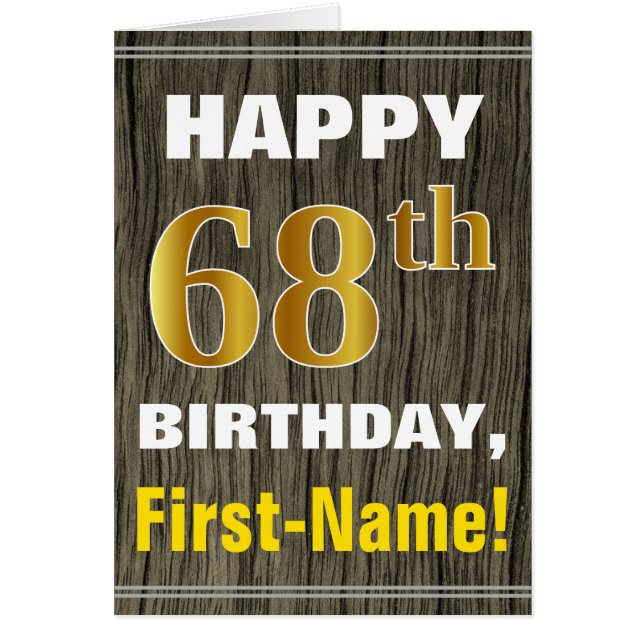 Bold, Faux Wood, Faux Gold 68th Birthday + nom (Devant)