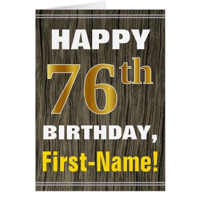 Bold, Faux Wood, Faux Gold 76e anniversaire + Nom (Devant)