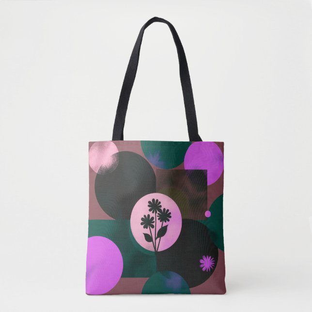 Bold Floral Circle Tote Bag – Modern Abstract Flow Tasche (Vorderseite)