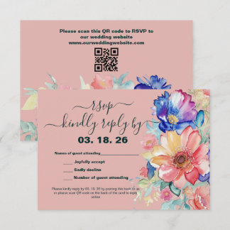 Bold Floral Coral Blush Pink Wedding  RSVP Karte