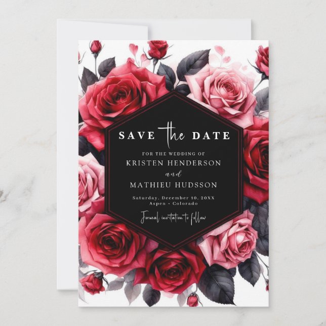 Bold Floral Crimson Red Wedding Save The Date (Vorderseite)