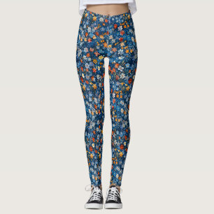 Bold Floral Ditsy Gemustert Dark Blue Leggings