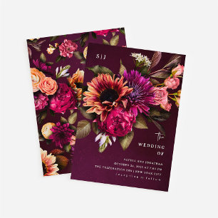 Bold Floral   Dramatische und elegante Hochzeit Einladung